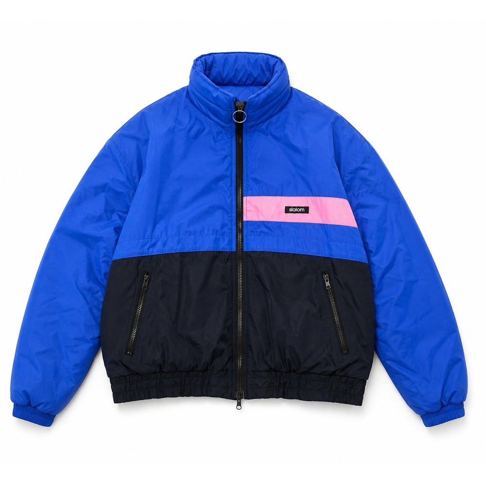 Vintage Slalom USA 80s Goose Down Puffer Ski Jacket Blue Black Pink Mens Large